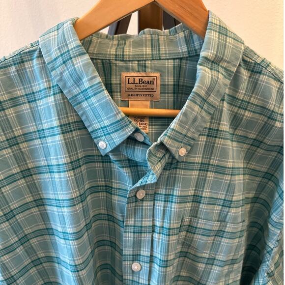 LL Bean Shirt Mens XXL Turquoise Plaid Long Sleeve Button Slightly Fitted Heavy - Picture 2 of 8